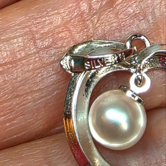 modernist retro Japanese saltwater cultured akoya vintage pearl pendant silver - Picture 3 of 8